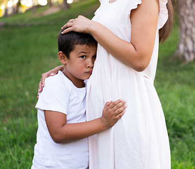 boy scared anxious shy mother little