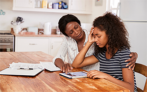 mother daughter woman girl student stress sad depression worry smaller